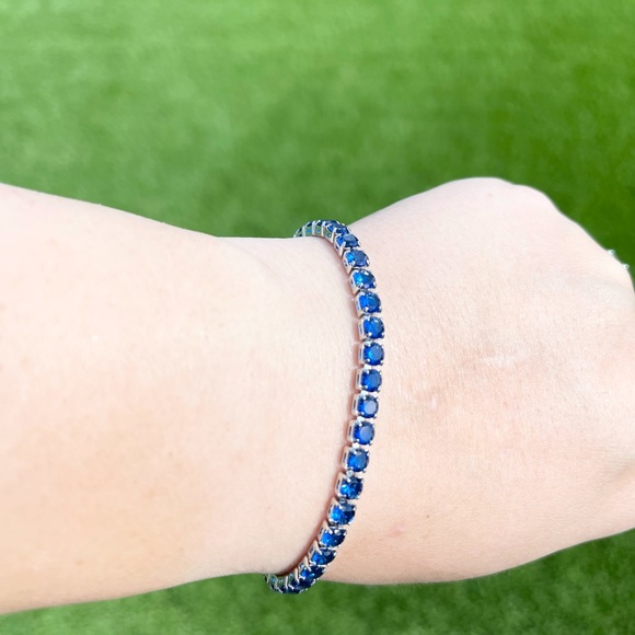 925 Sterling Silver DarkBlue Tennis Bracelet - Picture 2 of 8